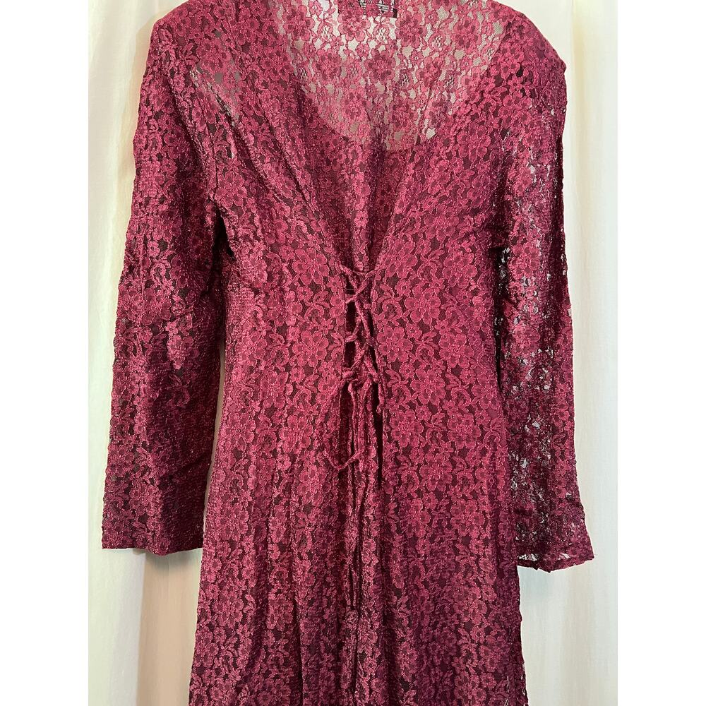 Vintage burgundy lace cinch back maxi dress All That Jazz dark romantic gothic - Picture 6 of 10